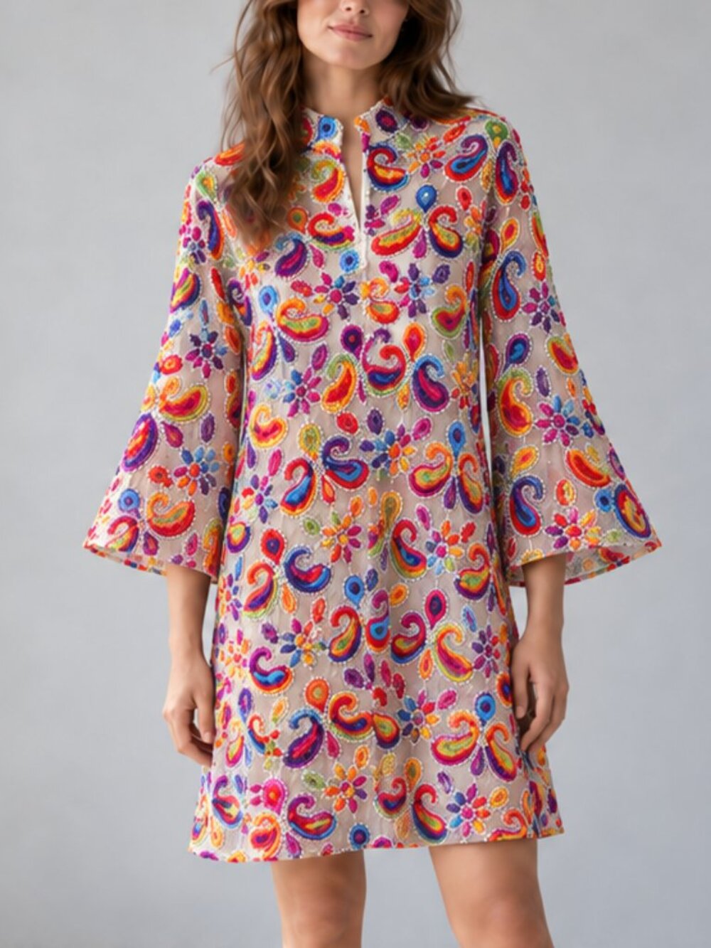 La Vie Style House Multicolor Paisley Embroidered Caftan OS